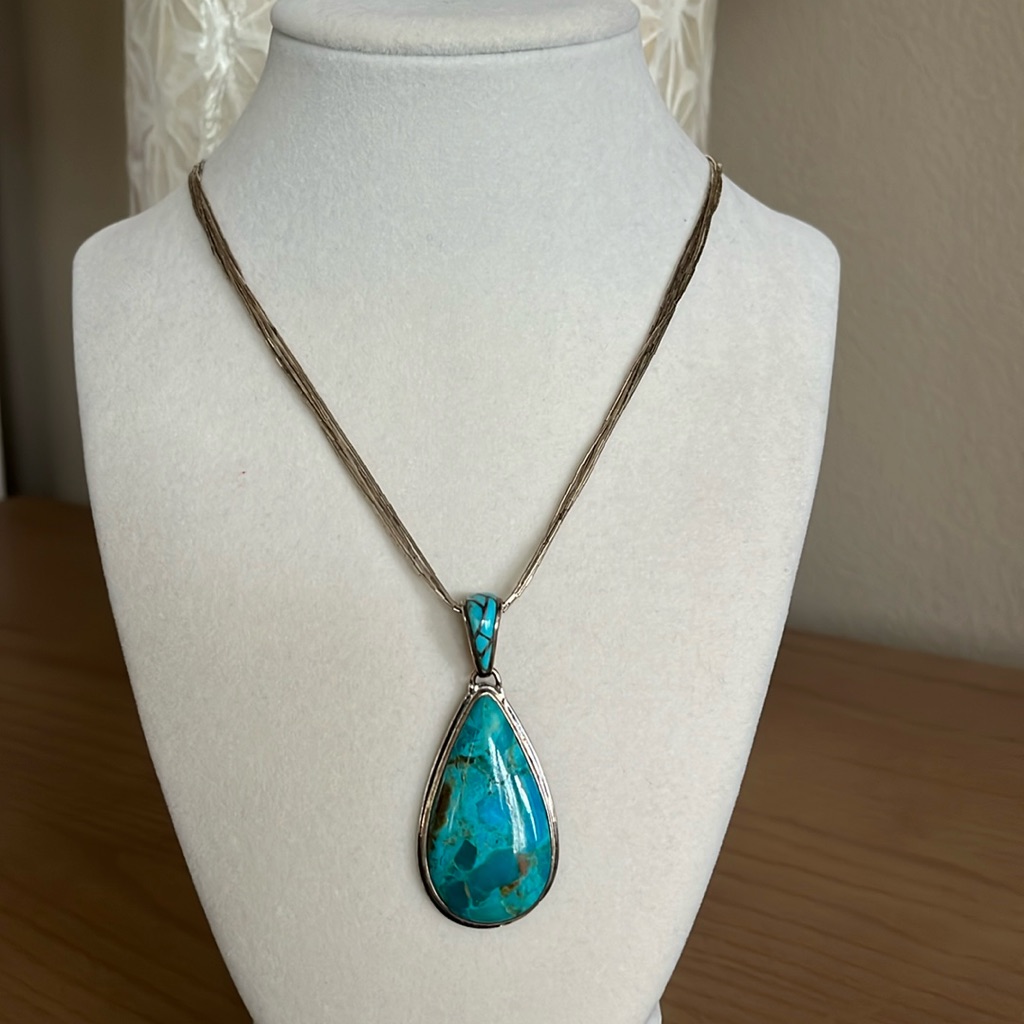 Sajen Mojave Turquoise And Sterling Silver Teardrop Pendant Necklace 68$